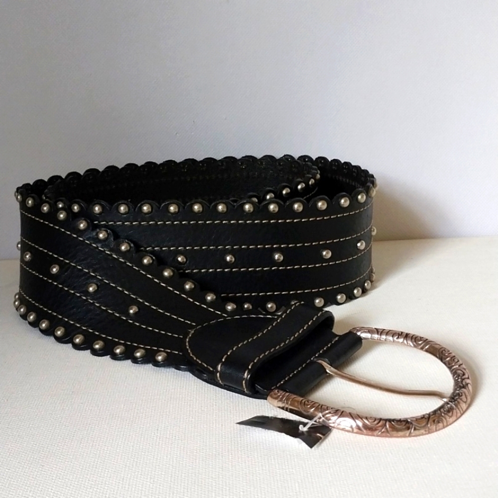 BRIGHTON LEATHER BELT Wide with Embellished Accents  Dark Brown Size 36 Unisex
